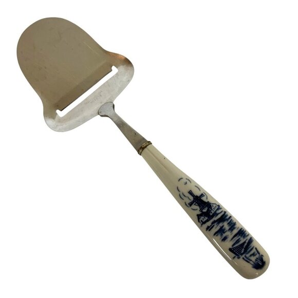 Vintage Elesva Holland Stainless Steel Cheese Slicer Blue & White Ceramic Handle - Picture 1 of 5